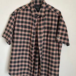 Men's HURLEY S/S Shirt Plaid Red/Black/Tan Size SMALL Snap Collar